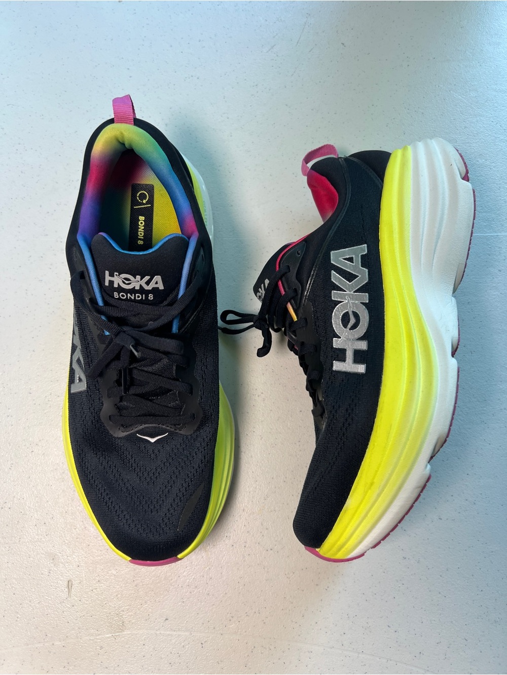 HOKA Men's Bondi 8 Running Shoe Sneaker Black Yellow Size 11.5D
